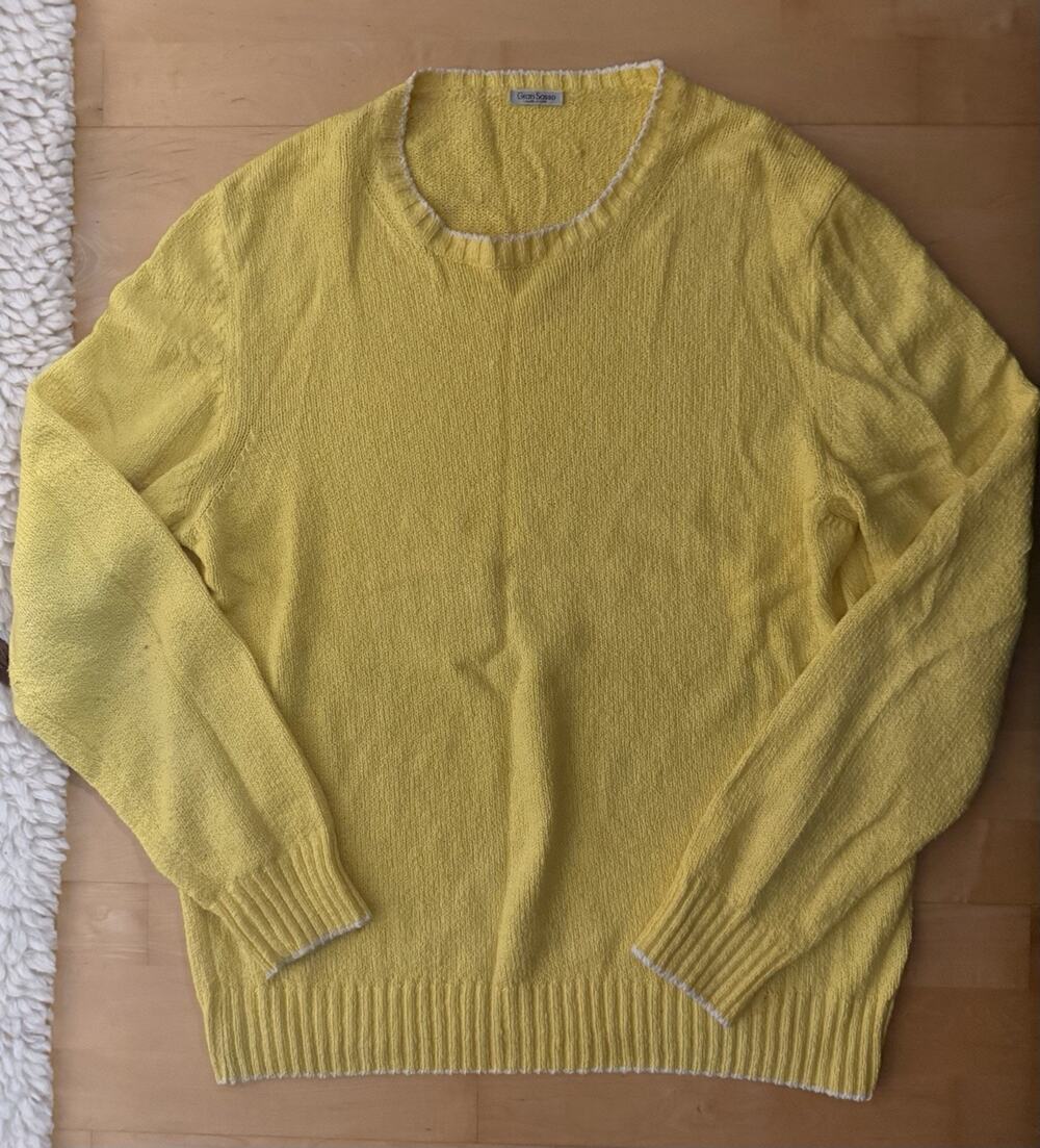 VTG Gran Sasso Knit Cotton Yellow Crewneck Sweater Medium